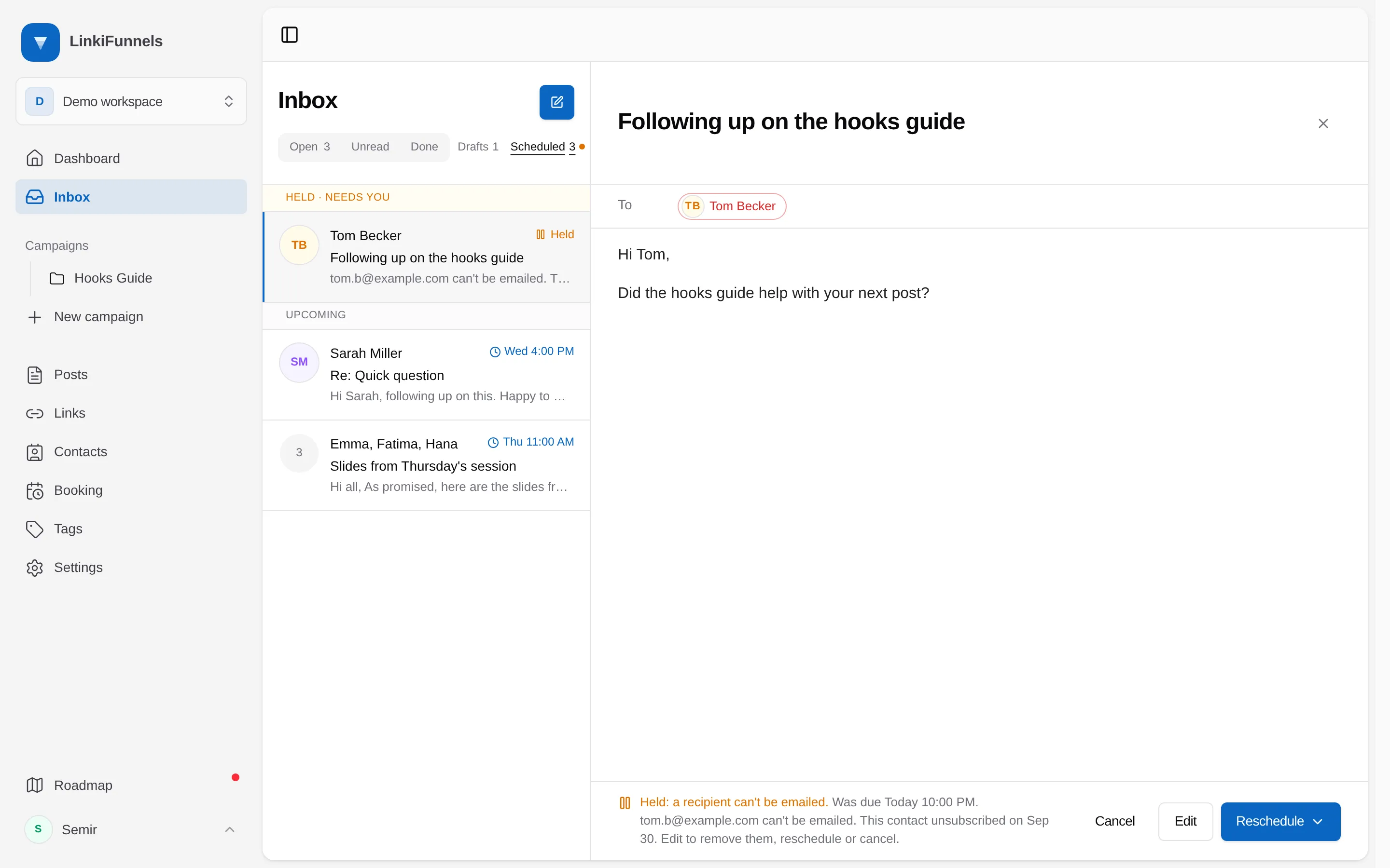 A held email showing the reason it was held and the Edit button marked
